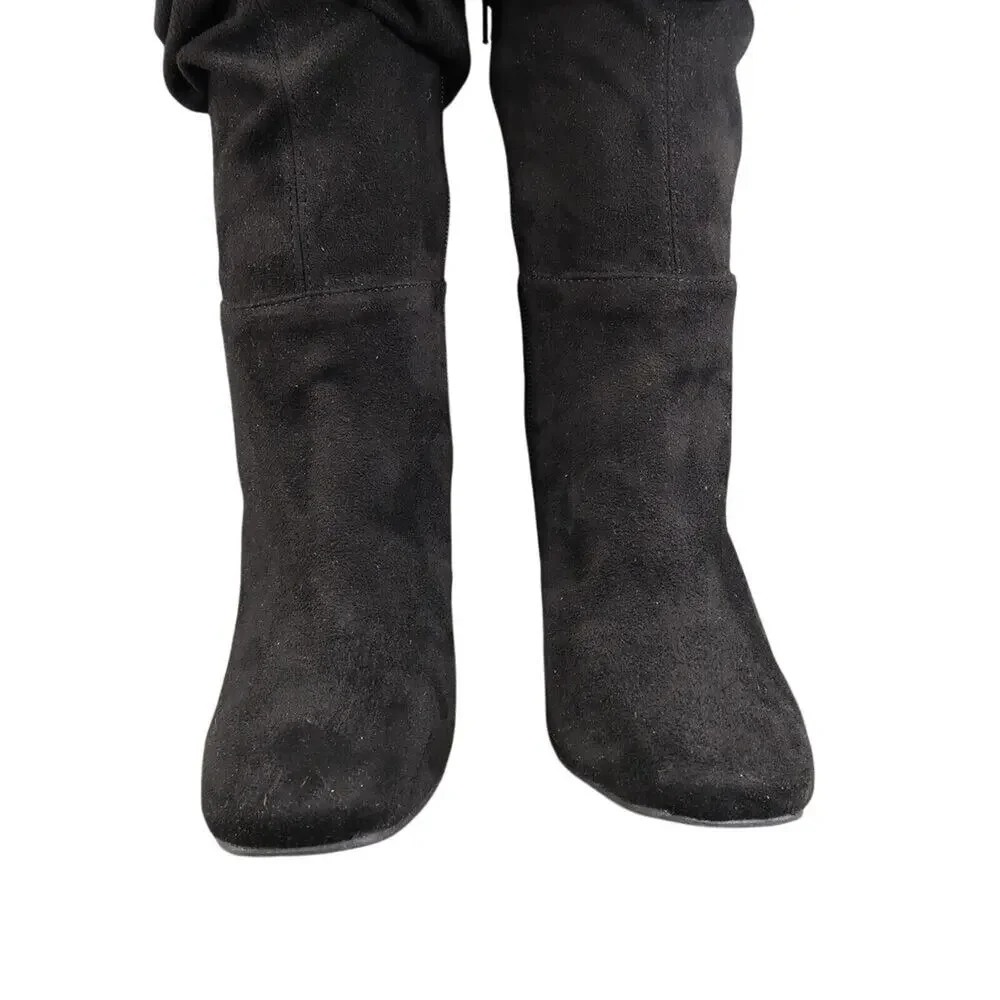BP Shoes Womens 5.5 Boots Fashion Over The Knee Block Heel Zip Black Square Toe